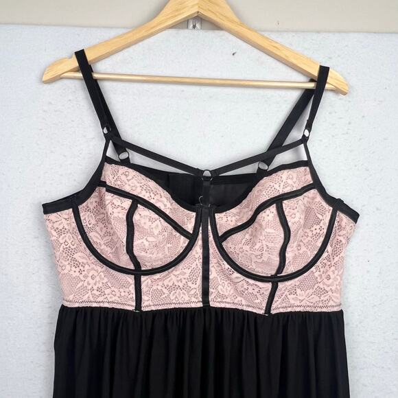 NEW Torrid 3XL Pink Lace & Black Mesh Underwire Strappy Babydoll Underwire Bra - Picture 5 of 13